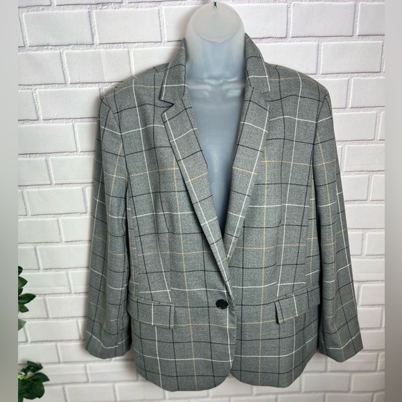 Ann Taylor Blazer Womens GrayWindowpane Plaid Single Breasted Classic/size 16 - Picture 7 of 12
